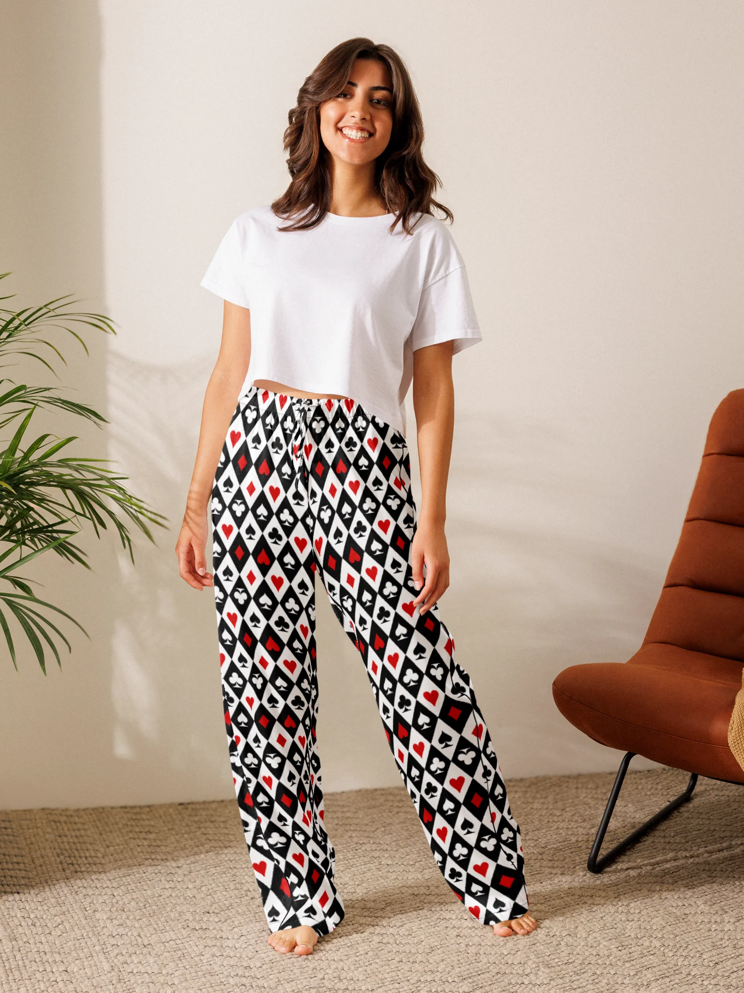 Retro Playing Card Suits Argyle All-Over Print Women's Pajama Pants product image (9)