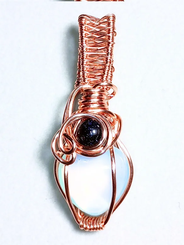 Hand-Wrapped Opalite Heart Pendant | Rose Gold-Tone | "Celestial Glow" product image (3)