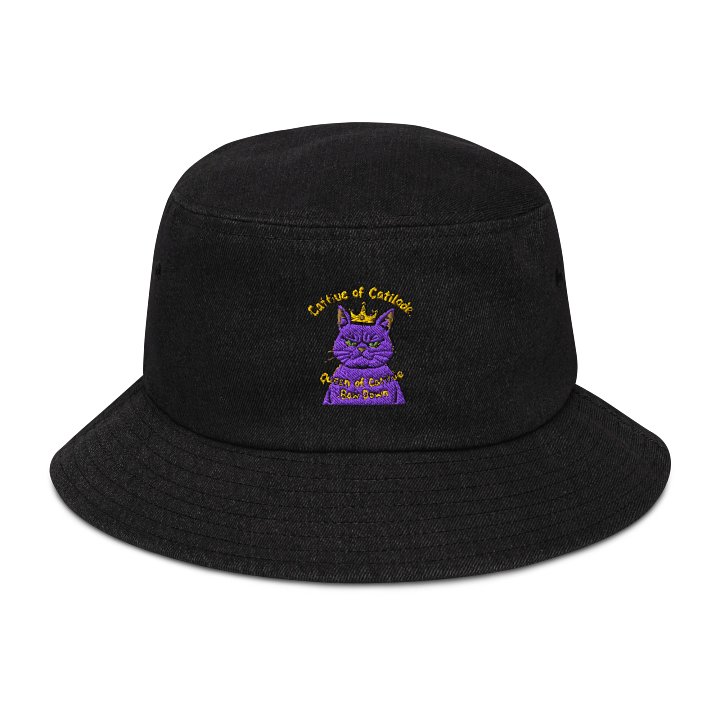 Cattitude Queen: Bow Down to Feline Royalty Denim Bucket Hat product image (1)