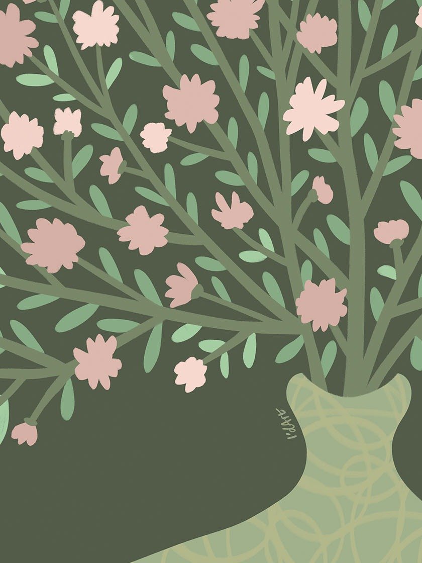 Sage Green Botanical Print, Flowers in Vase Art product image (2)