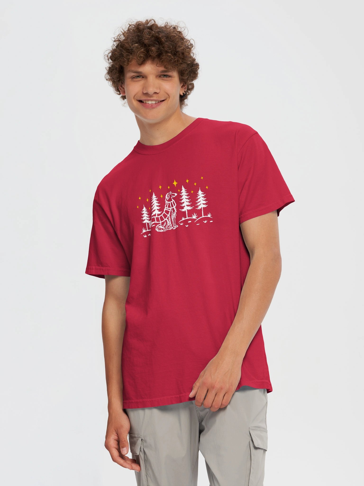 Borzoi Winter/Christmas Line Art Design Embroidered T-Shirt product image (41)