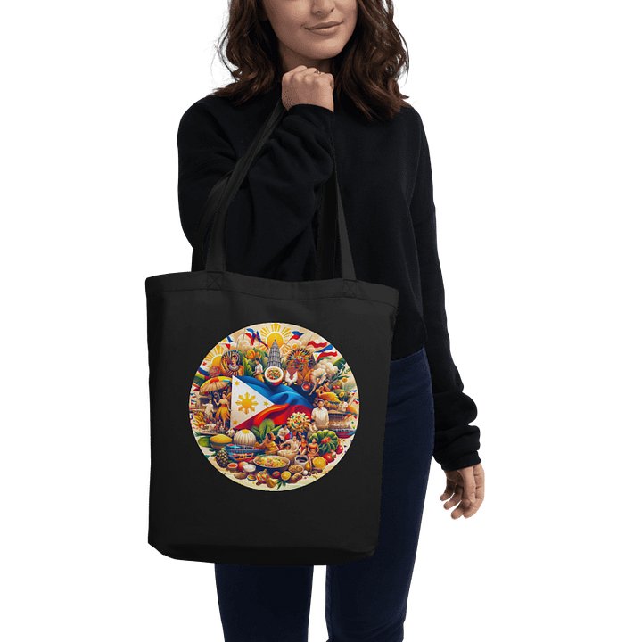 Filipino Heritage Market Tote: Vibrant Cultural Mosaic Bag Versatile Use (Double-Sided) Organic Black Tote Bag product image (1)
