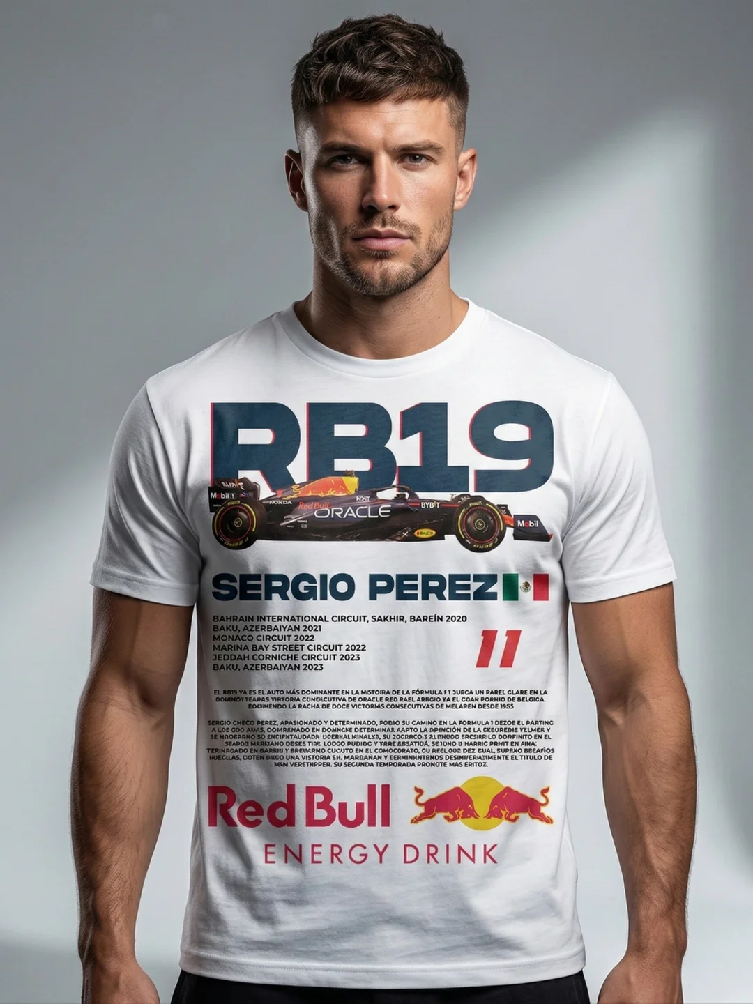 Red Bull Racing RB19 Sergio Pérez T-Shirt | Navy Blue Energy Drink Livery | 2023 F1 Champion Tee product image (1)