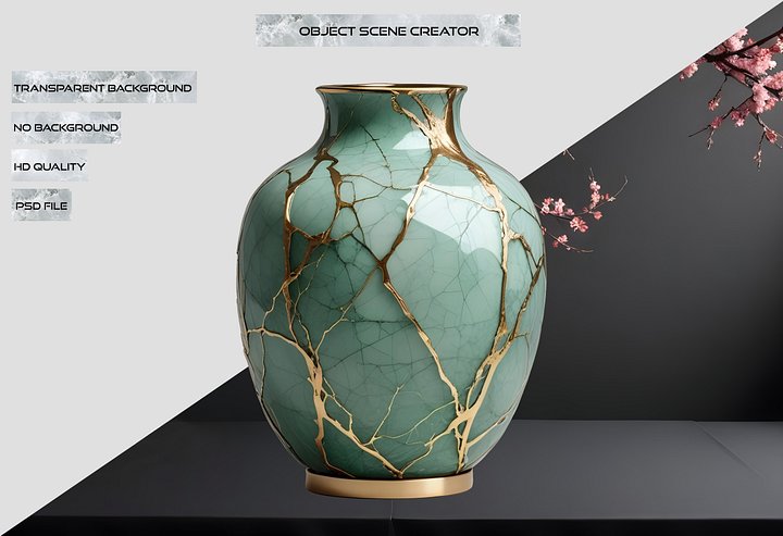 Kintsugi Brilliance – Jade Serenity Vase PNG product image (2)