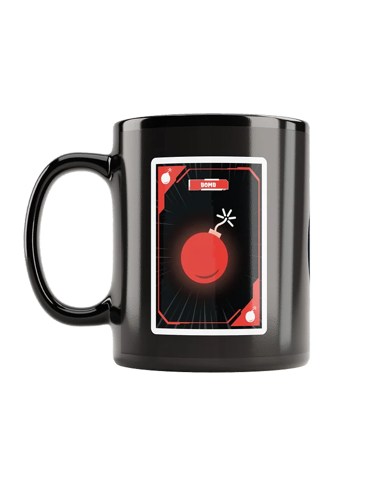 Black ceramic glossy coffee cup - main logo and Bomb card (11 or 15 oz) product image (1)