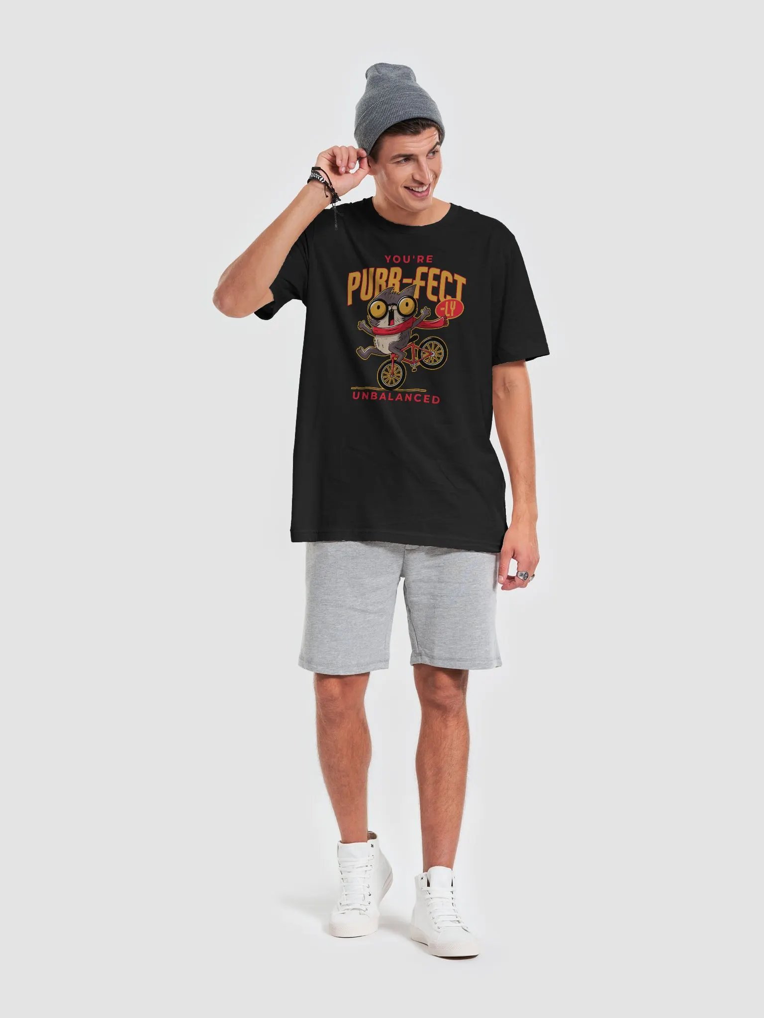 You're Purr-Fectly Unbalanced Funny Cat & Cycling Graphic Tee – Quirky Cat Lover T-Shirt product image (43)