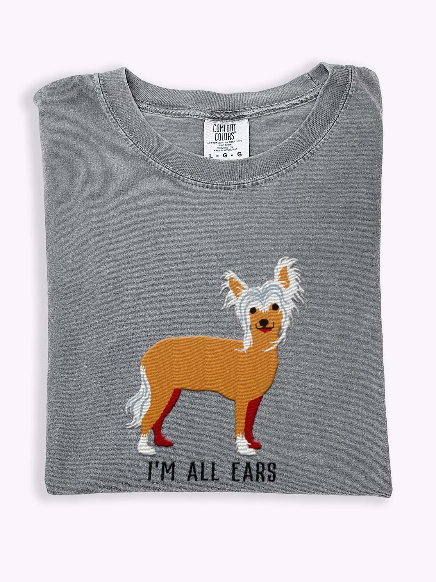I'm All Ears T-Shirt(Embroidered) of a Chinese Crested Dog(Tan) product image (1)