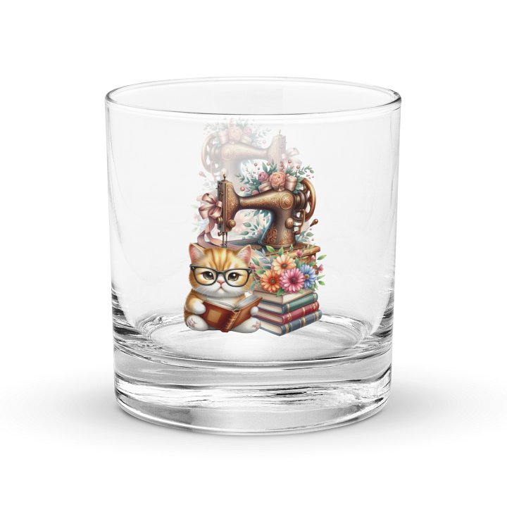 Whimsical Kitten and Sewing Machine Rocks Glass product image (1)