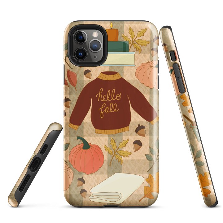Cozy Fall Design with Gingham Background iPhone® Tough Case product image (2)