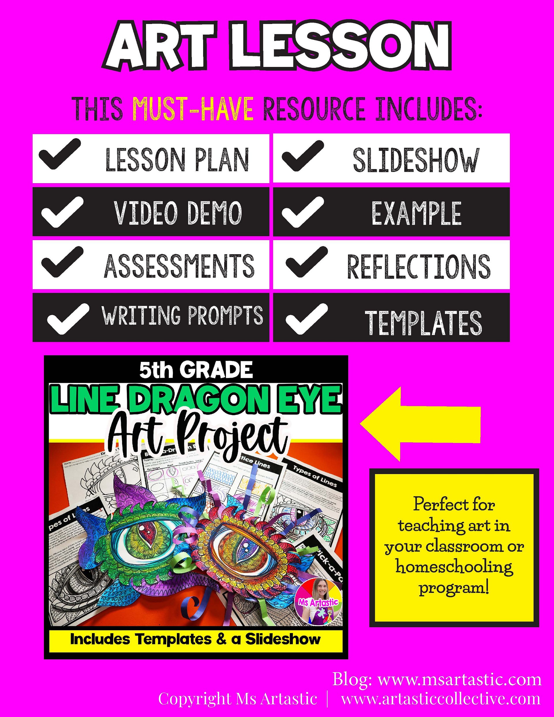 Dragon Eye Art Lesson Element of Art Line 5th Grade Line Art Project Dragon Art product image (5)