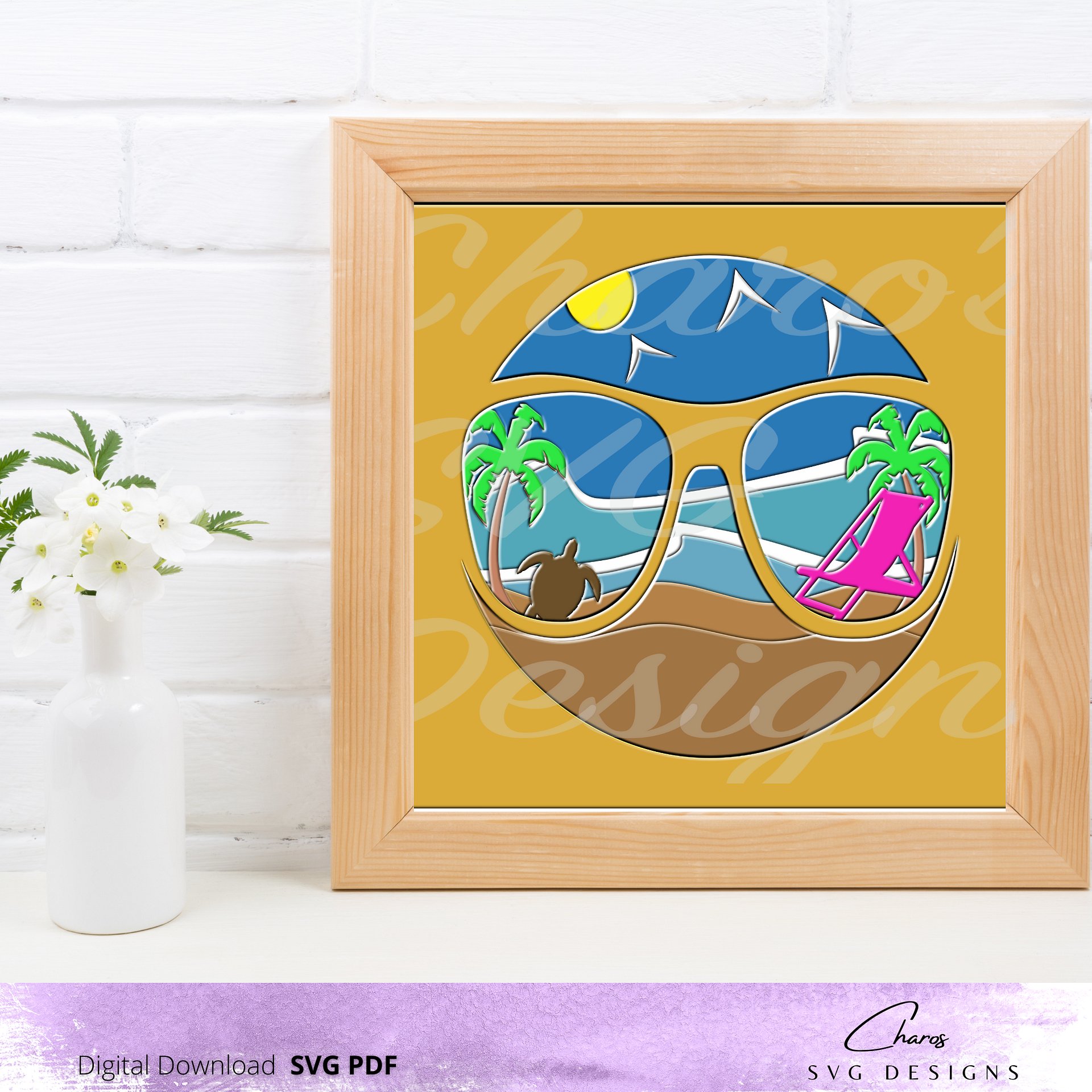 3D Summer Beach Shades SVG Layered Shadow Box Design product image (5)