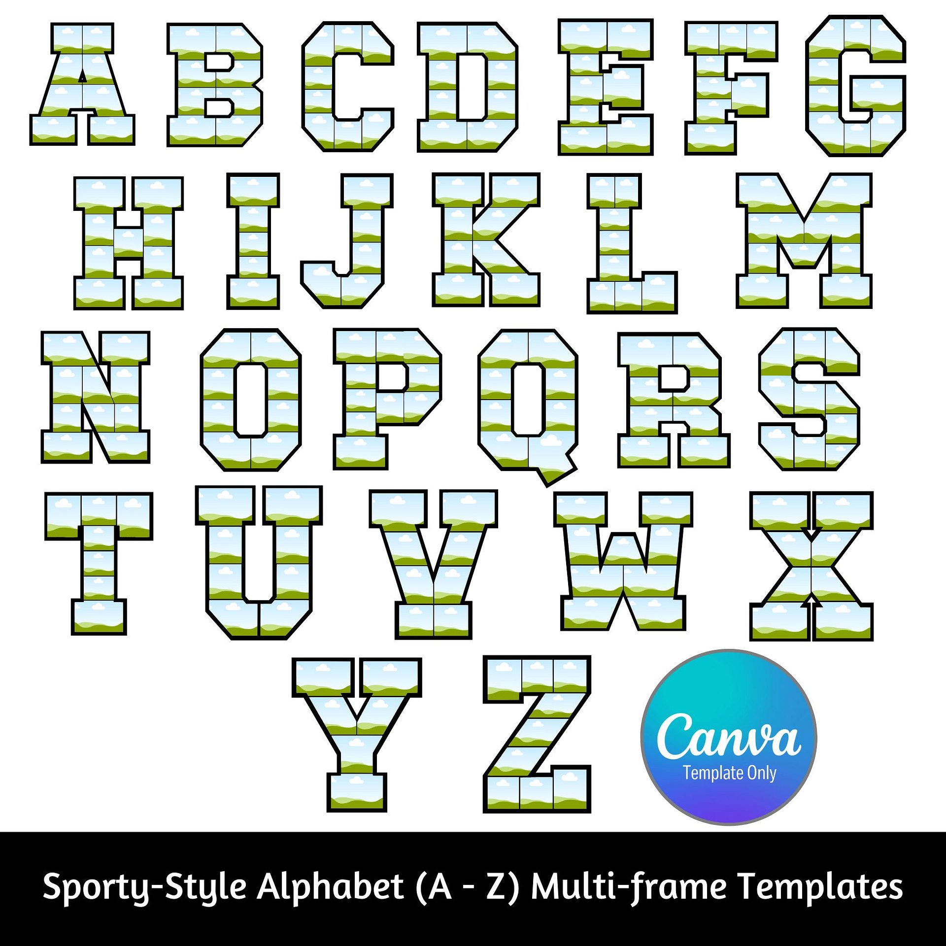 Sporty-style Alphabet (A - Z) Multiple Frames Canva Templates product image (1)