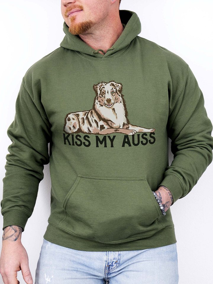 Kiss My Auss Hoodie | Hooded Sweatshirt for Australian Shepherd(Red Merle) Dog Owners product image (2)