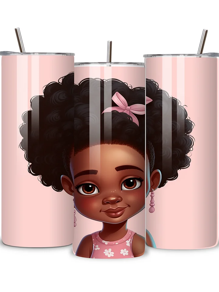Adorable Afro Princess 20oz Skinny Tumbler with Metal Straw – Cute Pink Bow Design for Kids and Adults – Double-Walled Insulated Stainless Steel Tumbler for Hot & Cold Drinks product image (2)
