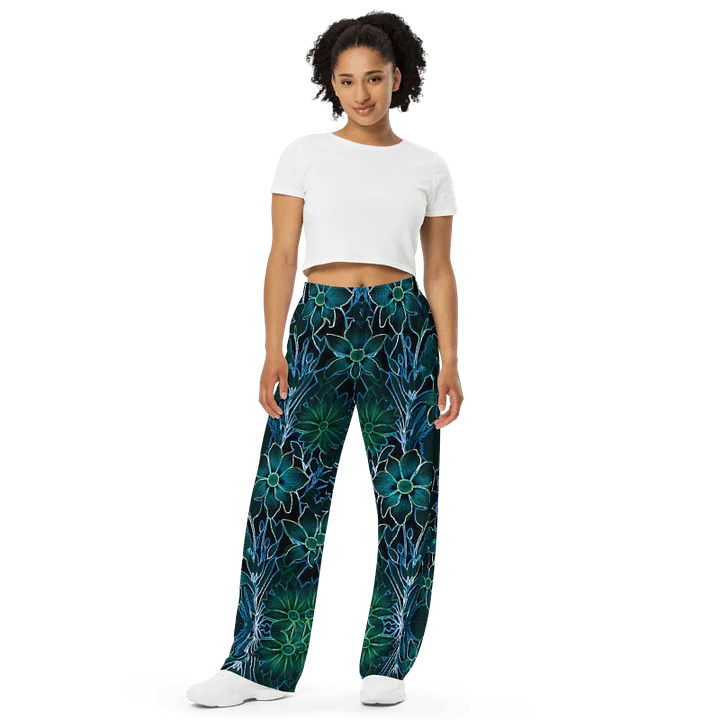 Trippy Teal Floral/All-Over Print Unisex Wide-Leg Pants by Sublicolor product image (2)