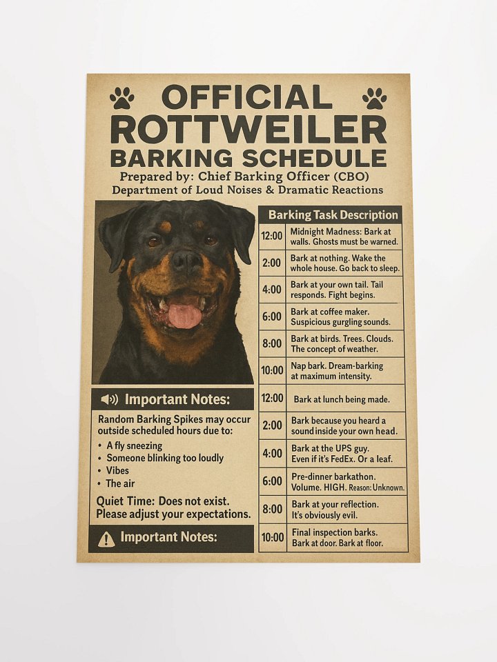 Official Rottweiler Barking Schedule Poster product image (2)