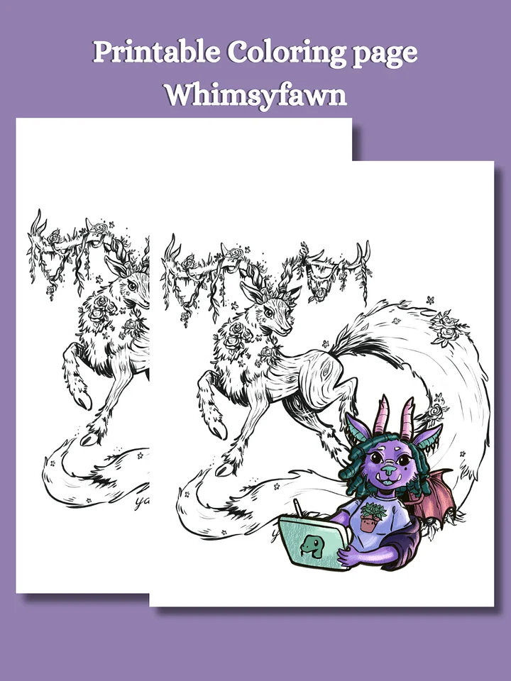 Whimsyfawn Fantasy Coloring Page | Magical Forest Creature Printable product image (1)