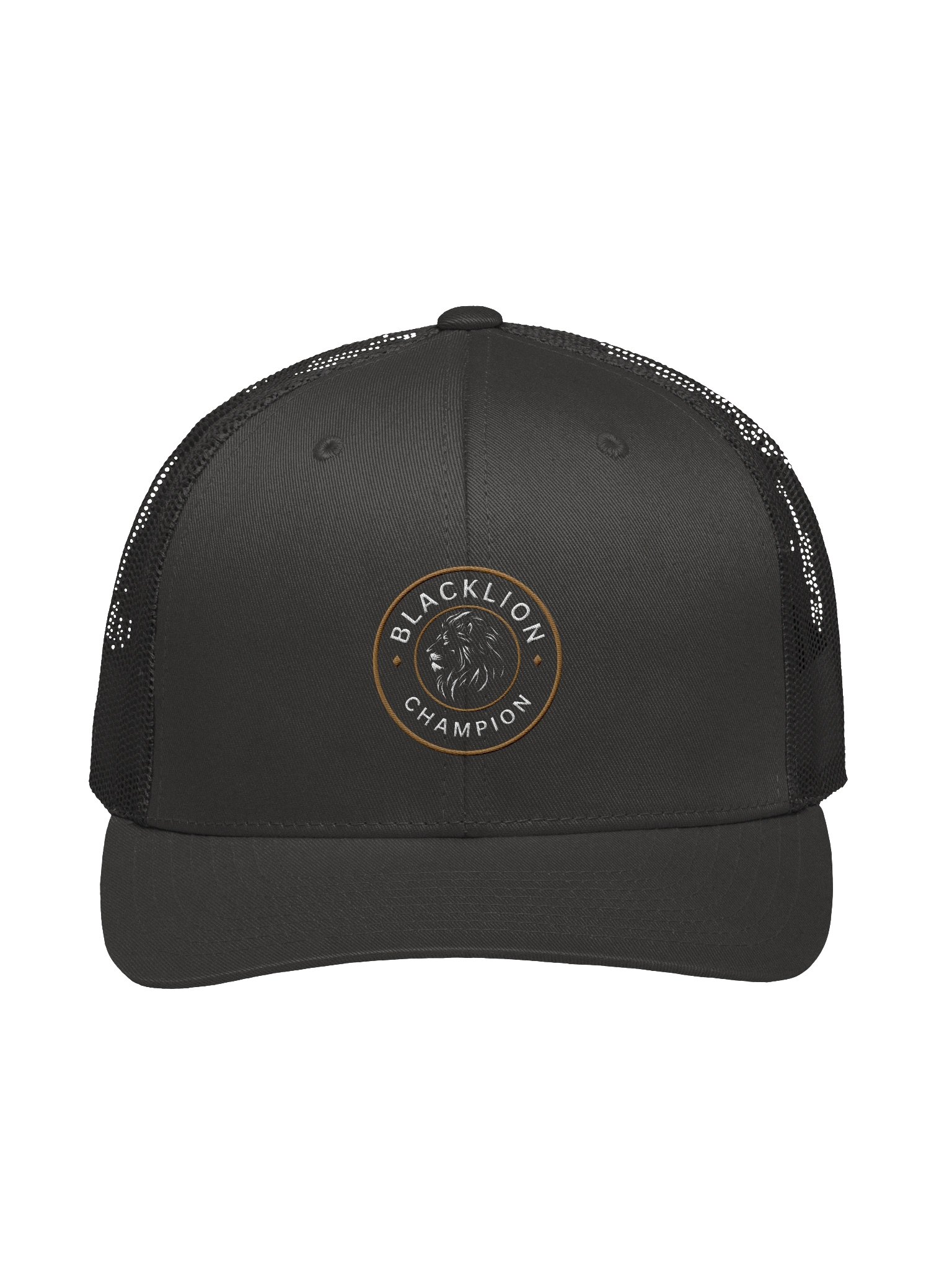 Black Lion "Champion" Crest Patch Trucker Hat – Breathable Mesh Snapback Cap product image (1)