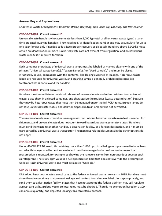 CSP 11 Domain 5 — Environmental Management: 125 Scenario-Based Practice Questions | 25 Questions per Topic | Detailed Explanations product image (4)