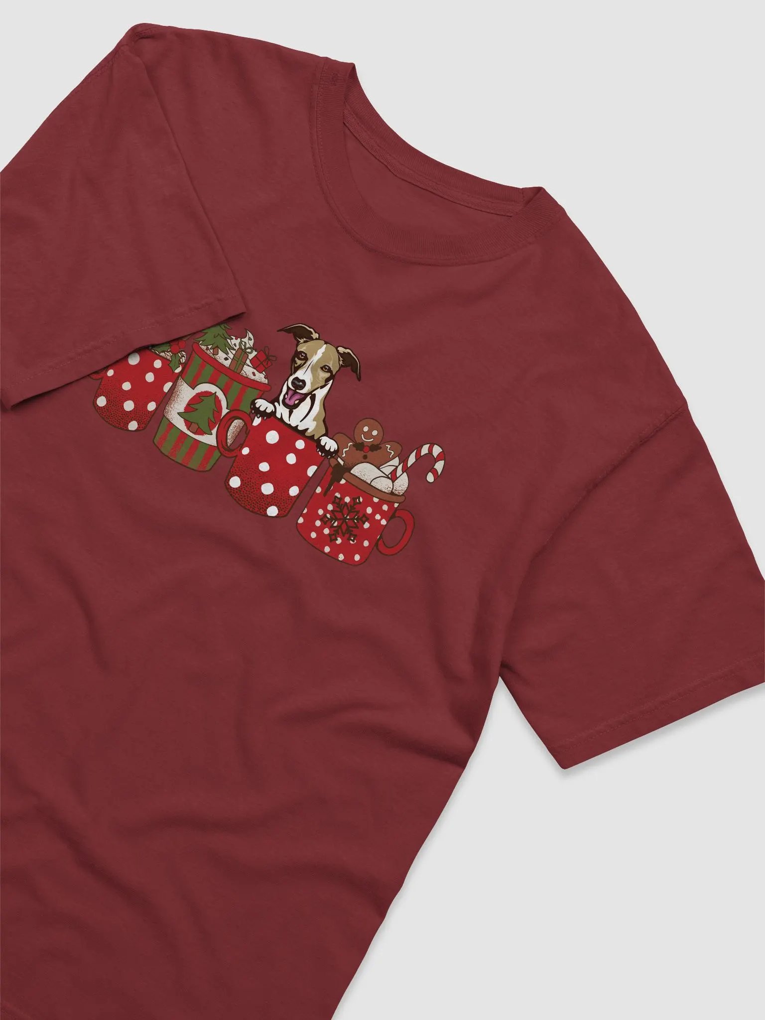 Cute Whippet(Fawn) in a Christmas Cup T-Shirt | Funny Christmas Pup in a Cup product image (6)