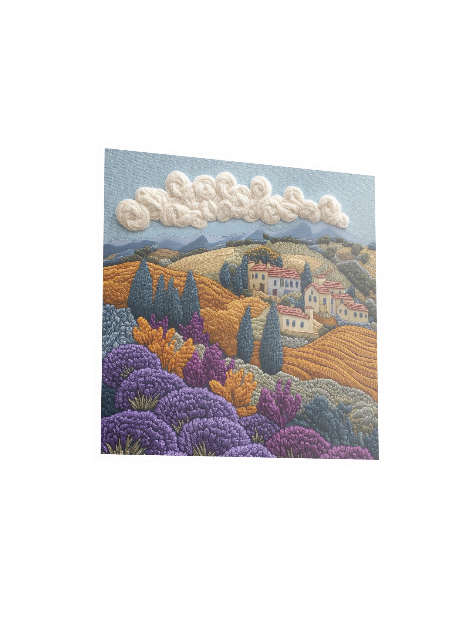 Somewhere in the French Countryside | Embroidery-Style Wall Art — Unframed Print product image (3)
