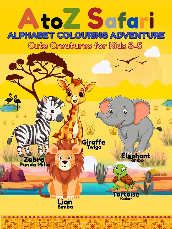 A to Z Safari: Animal Alphabet Coloring Book for Kids (Ages 3–5) – Bilingual Swahili & English | Cute Safari Creatures | PDF Download product image (1)