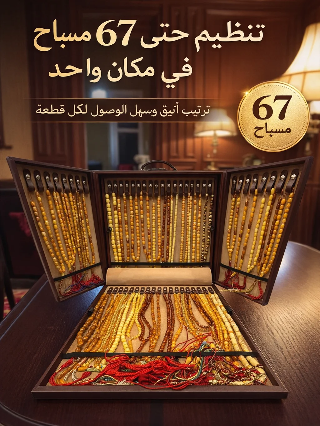 الحقيبة مفتوحة مع المسابيح