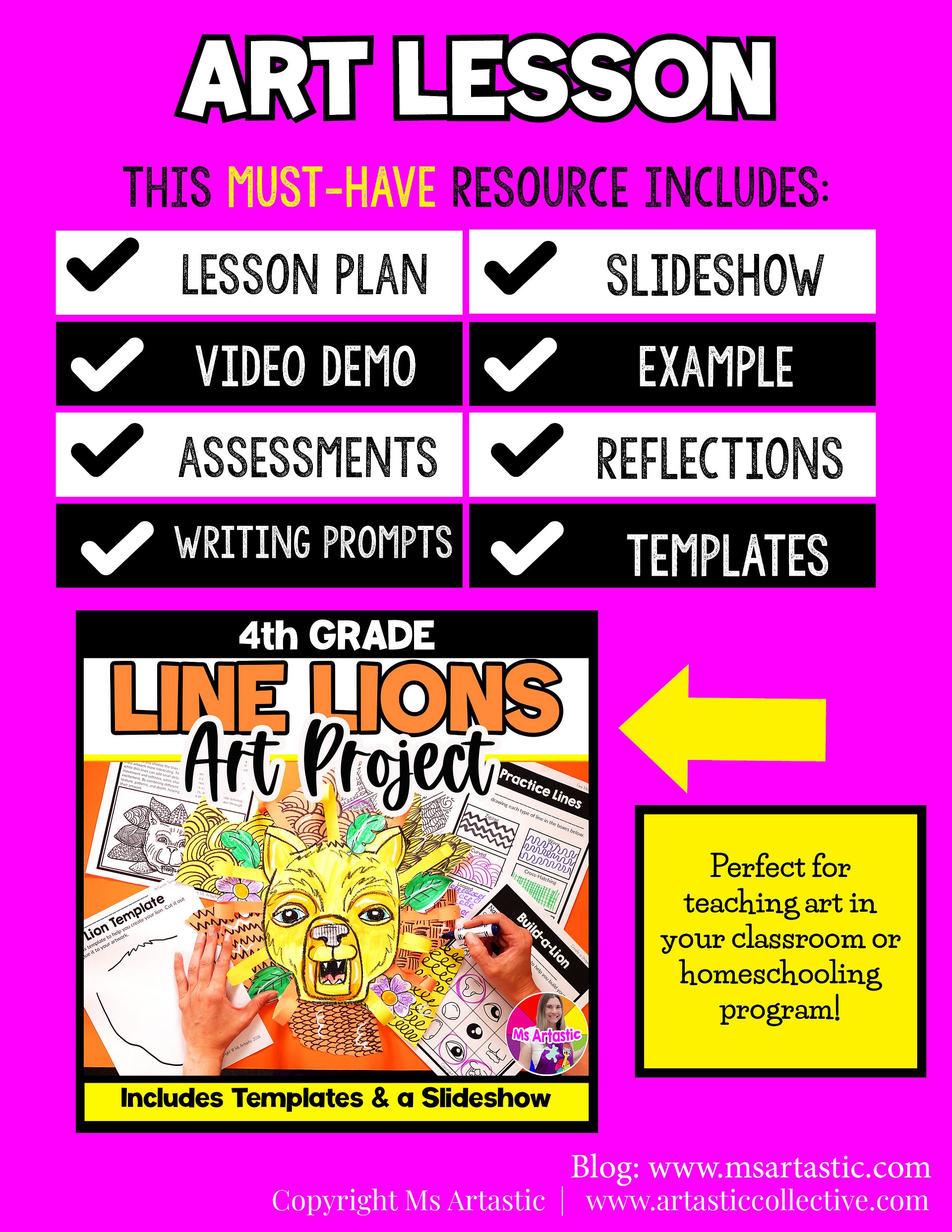Line Art Lesson Element of Art Line 4th Grade Types of Lines Lion Art Project product image (5)