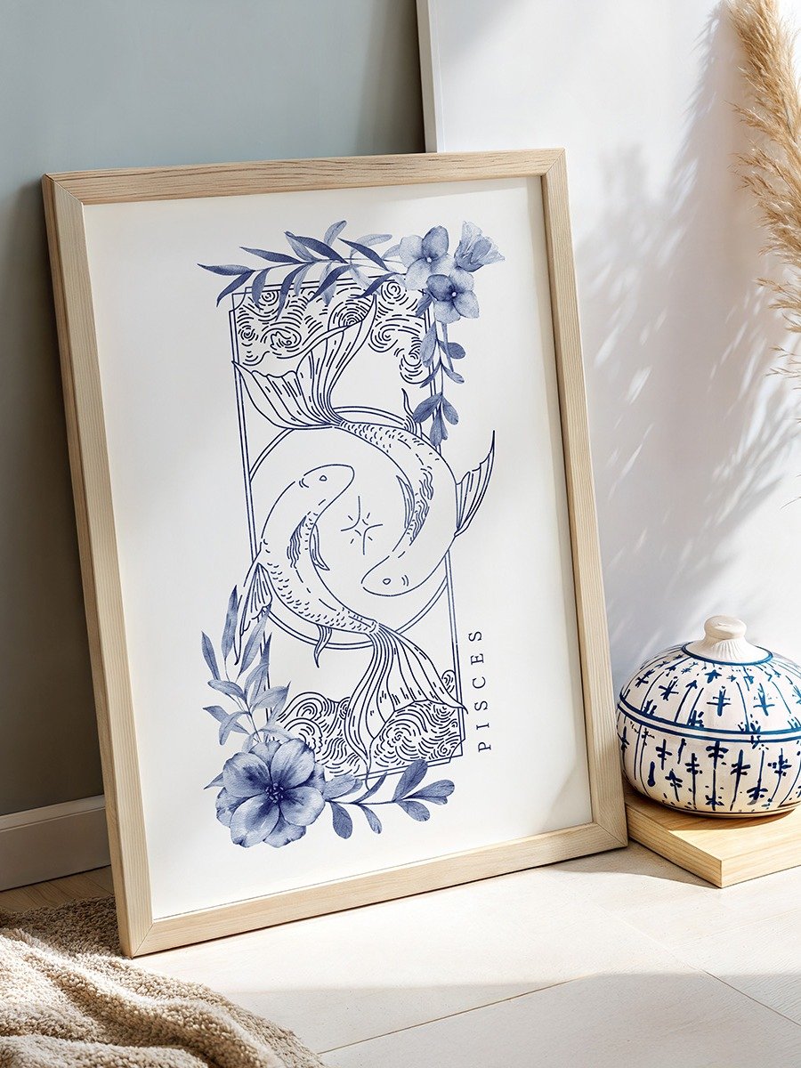 Pisces Blue Line Art Zodiac Print product image (1)