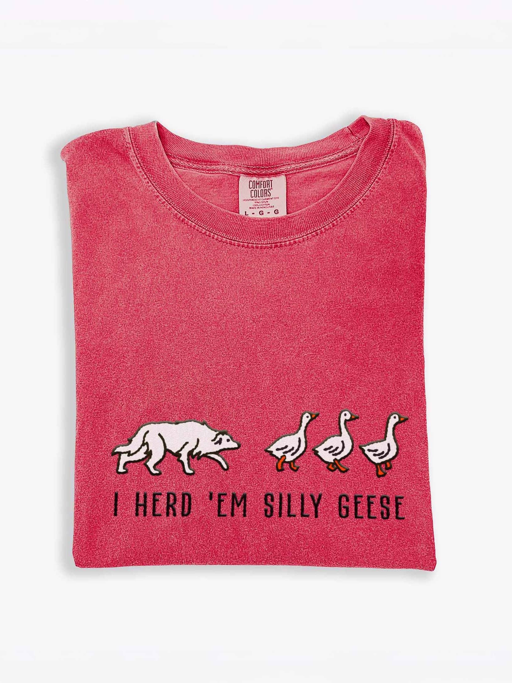 I Herd 'Em Silly Geese T-Shirt(Embroidered) of a Border Collie(White) product image (1)