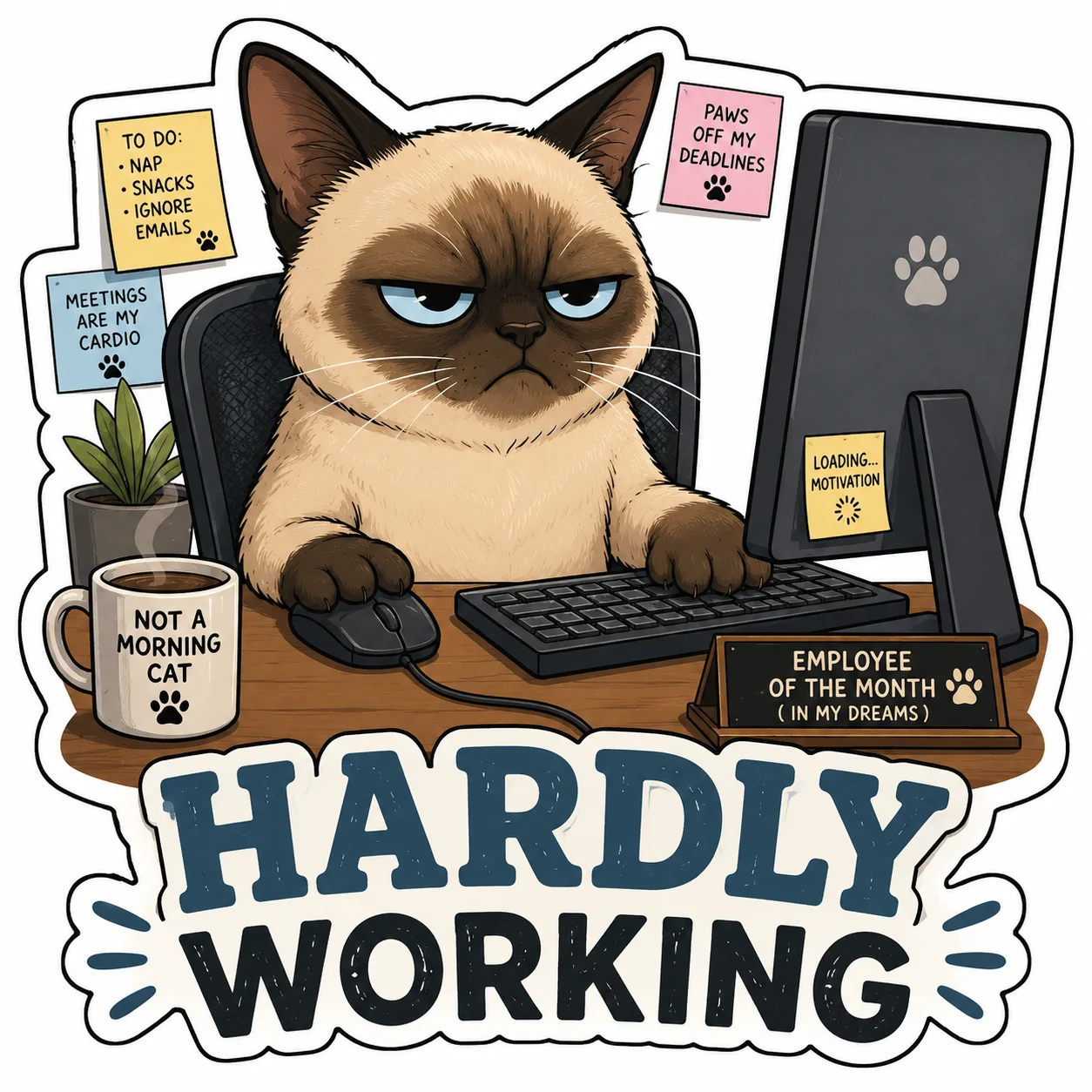 Hardly Working Grumping Cat Sticker product image (1)