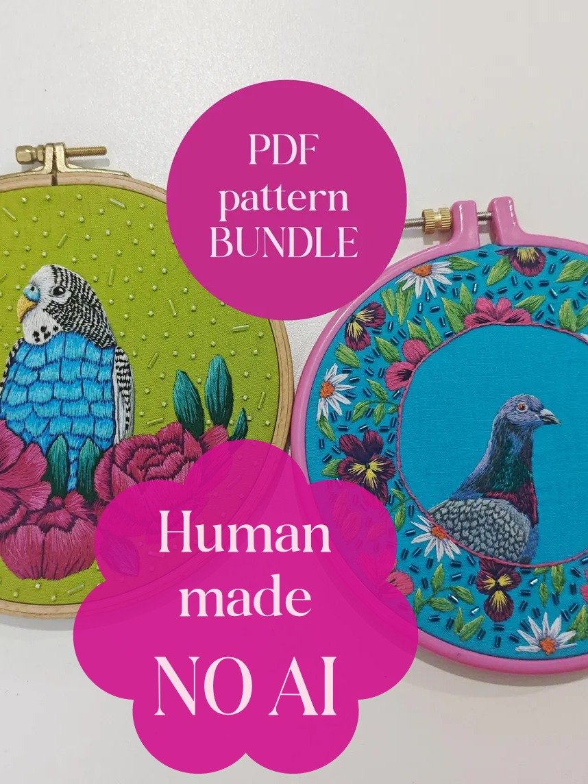 Digital Bird Embroidery Pattern Bundle: Pigeon & Budgie PDF Guides for Beginners product image (1)