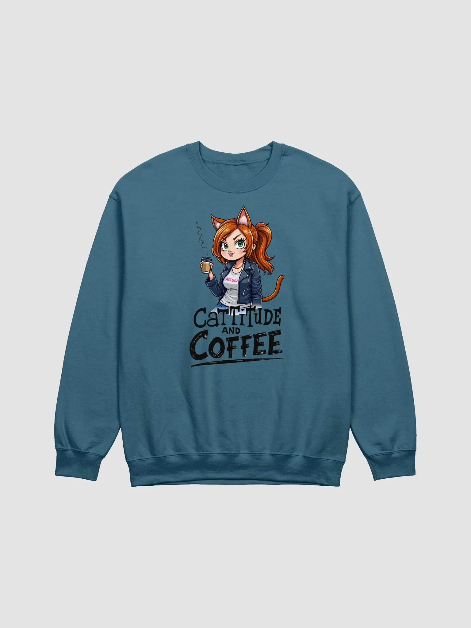 Cat-titude and Coffee Crewneck Sweatshirt product image (4)