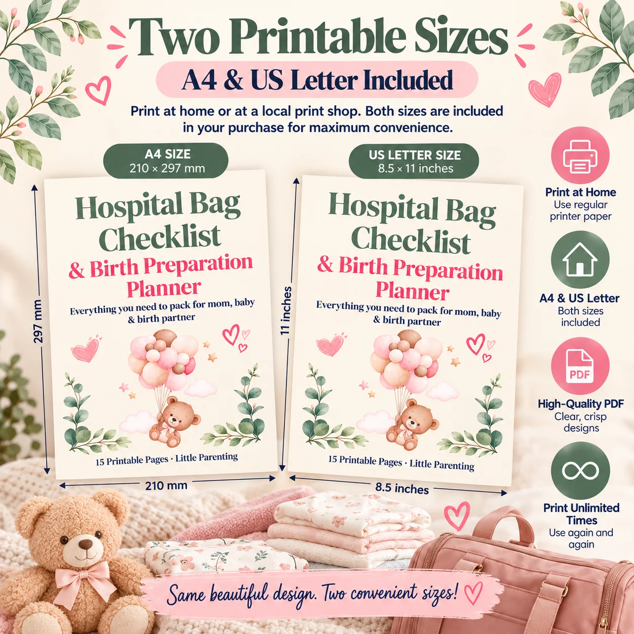 Hospital Bag Checklist Printable | Birth Preparation Planner | 15-Page Mom, Baby & Partner Packing Kit product image (6)