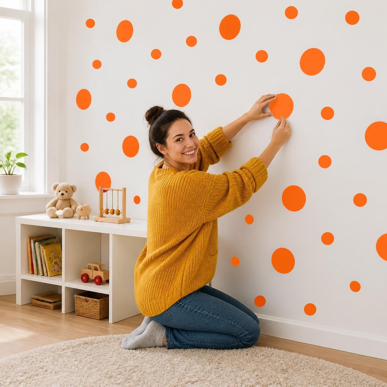 Orange Polka Dot Wall Decals, 2" and 4" Vinyl Circle Stickers, Removable Dot Decals for Nursery, Kids Room, Playroom product image (2)