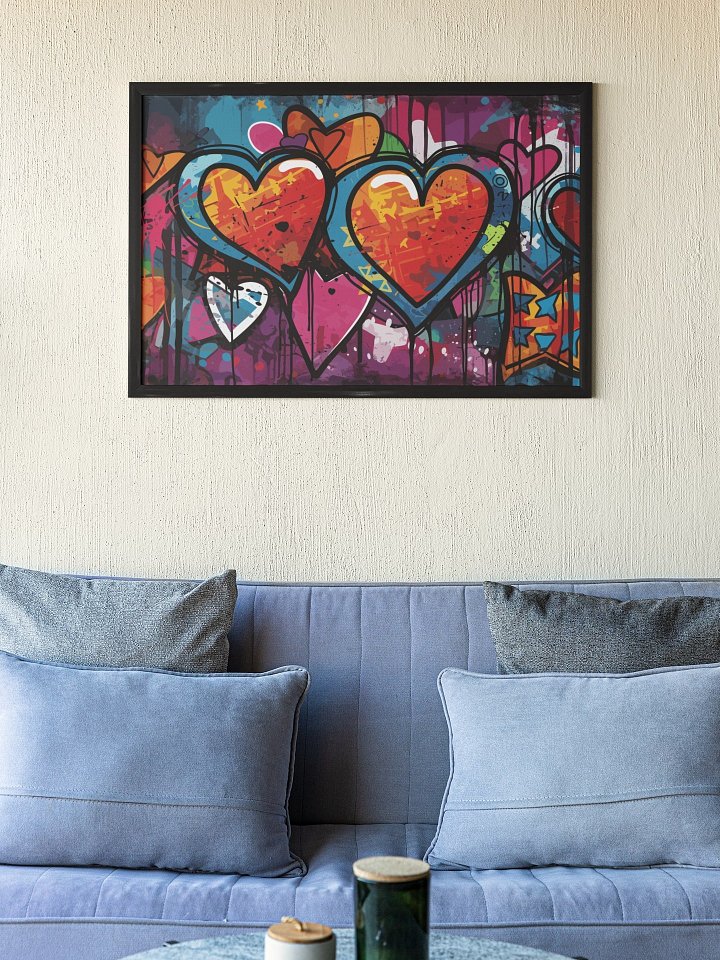 Colorful Hearts Graffiti Canvas Art, Urban Love Wall Print, Vibrant Street Art Poster, Romantic Abstract Heart Decor, Expressive Artwork product image (1)