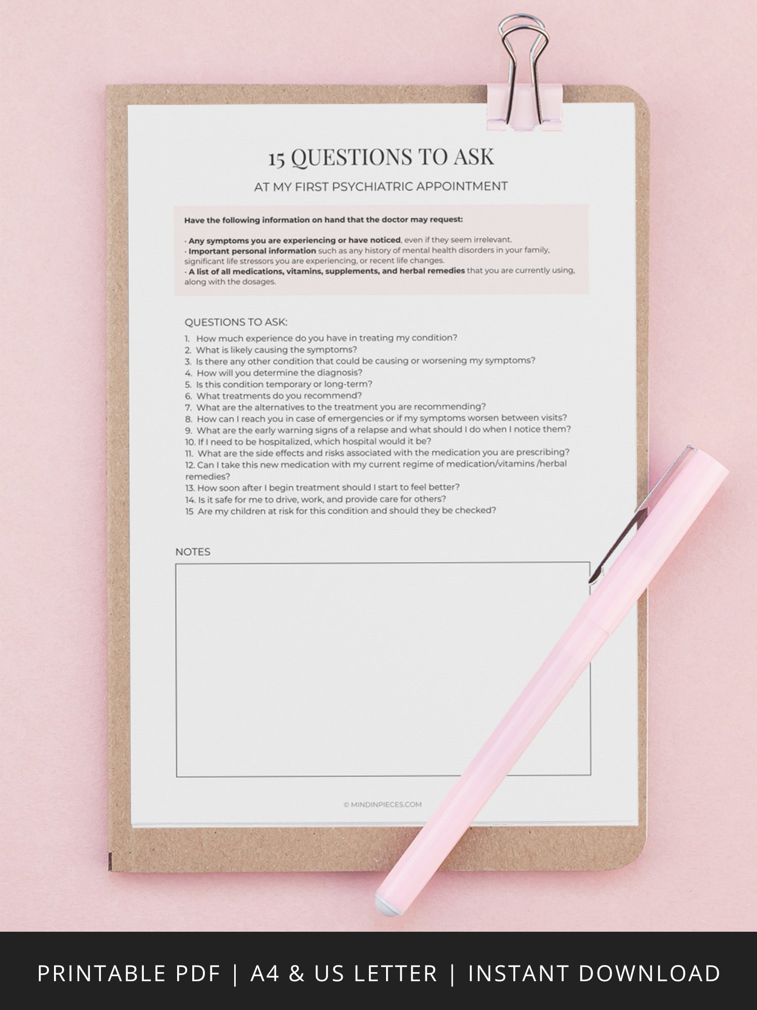 15 Questions to Ask at Your First Psychiatric Appointment Printable Digital Download product image (1)