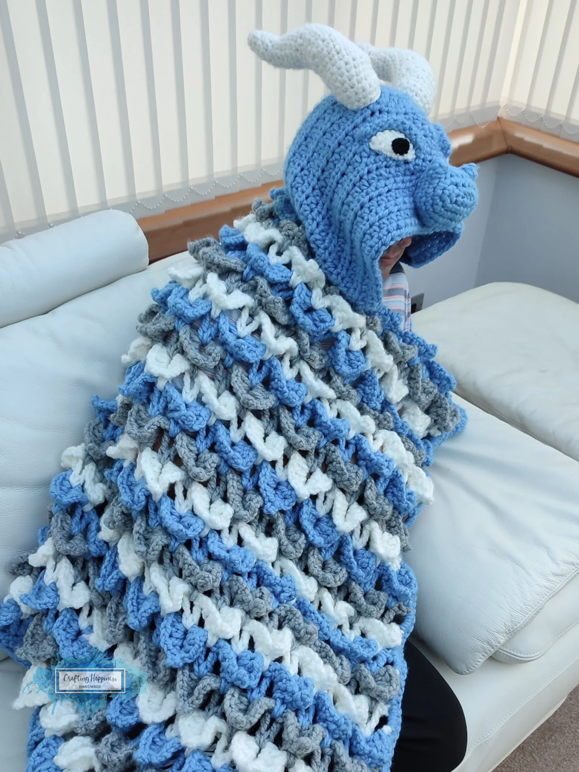Ice Dragon Hooded Blanket Crochet Pattern | Wearable Dragon Afghan (PDF) product image (1)