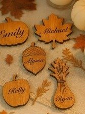 Engraved Wood Fall Wedding Place Cards: Rustic Leaf, Pumpkin, Acorn product image (6)