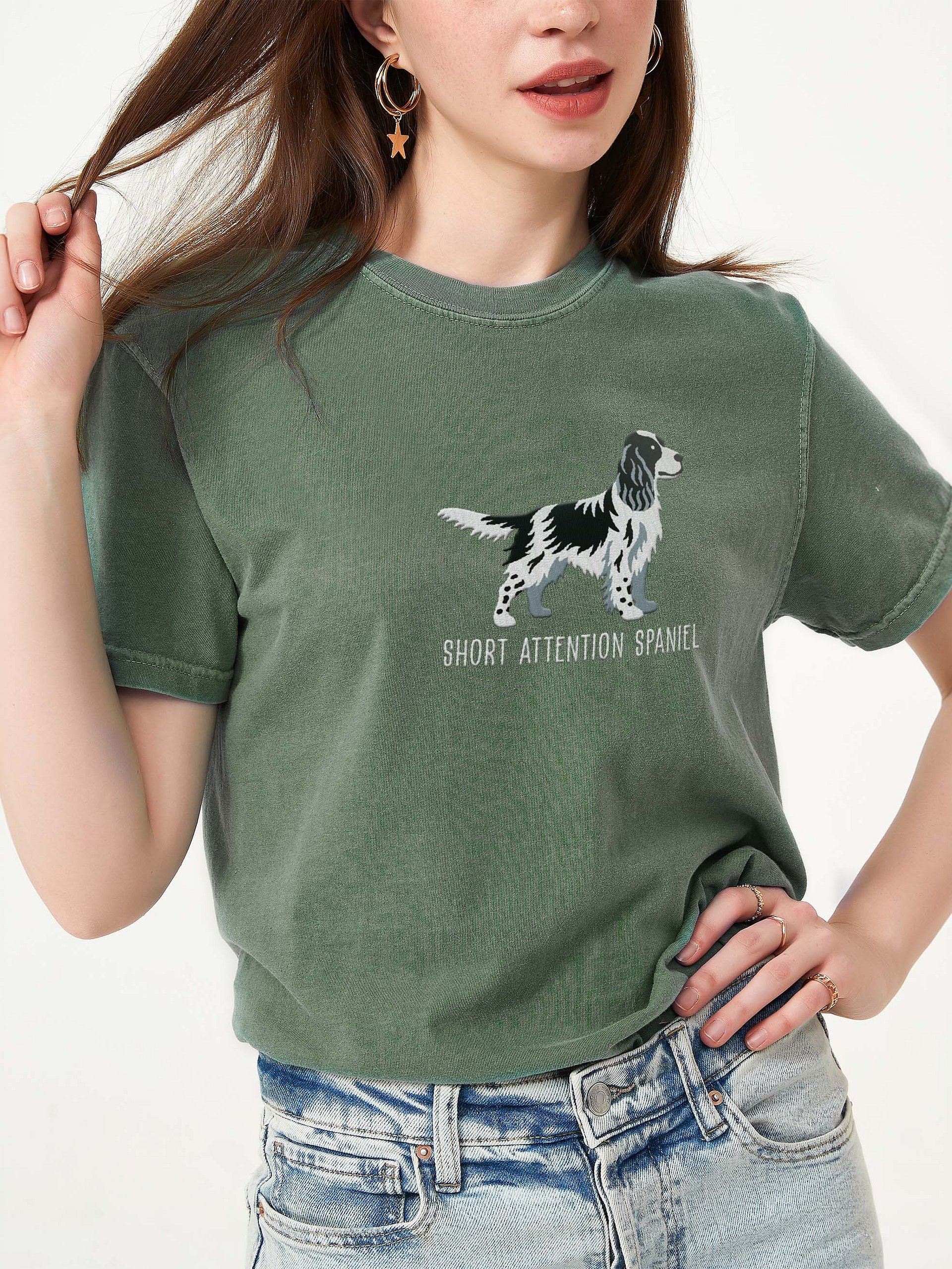 Short Attention Spaniel T-Shirt(Embroidered) of a Springer Spaniel(Black & White) product image (2)