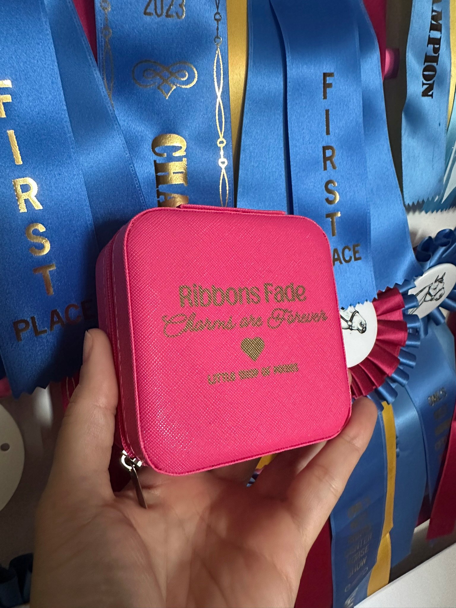 Whinny Winners Charm Box | Braid, Bridle & Crop Charm Organizer | Hot Pink Zip Travel Case product image (4)