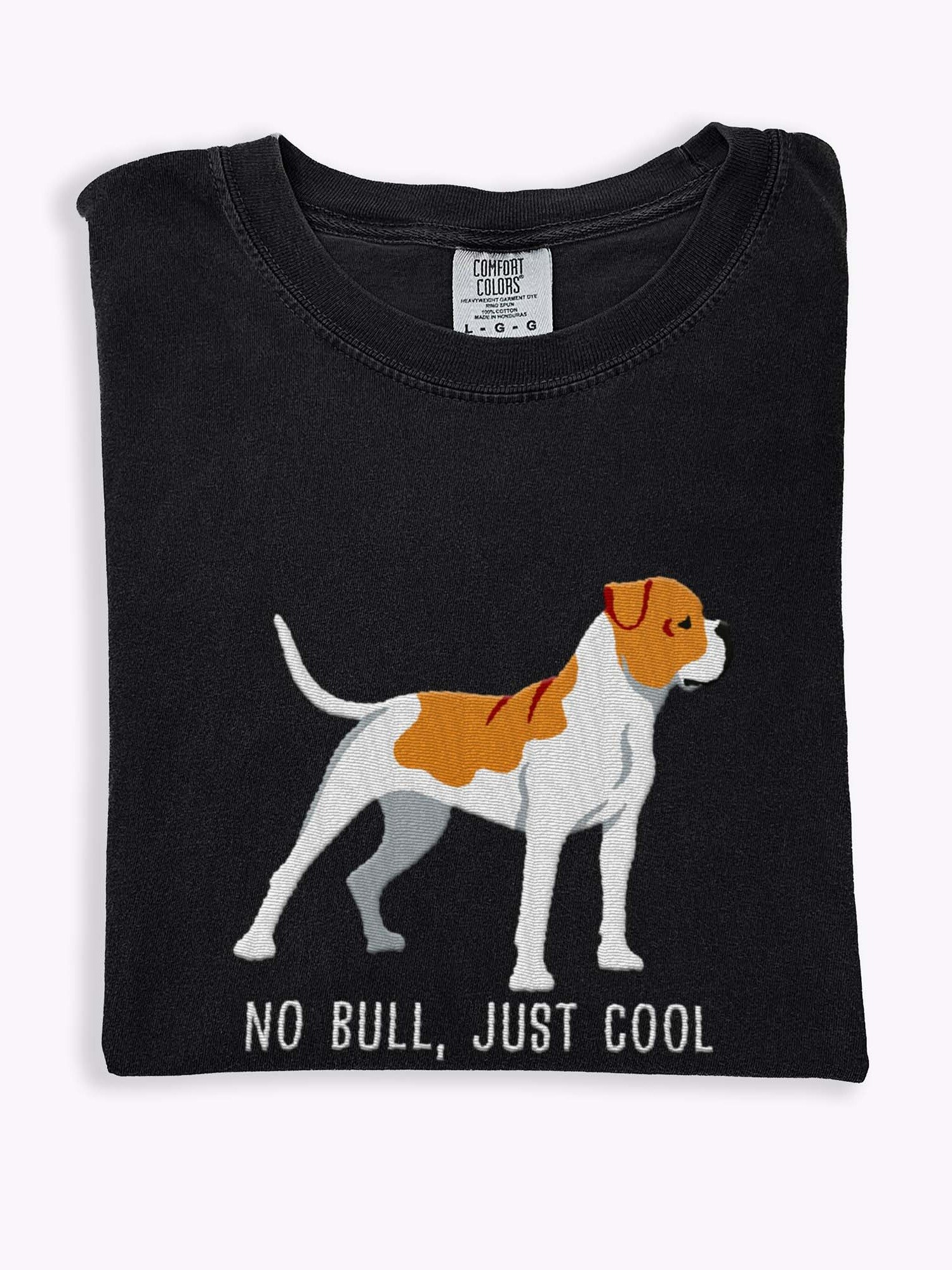 No Bull, Just Cool T-Shirt(Embroidered) of an American Bulldog(Tan) product image (1)