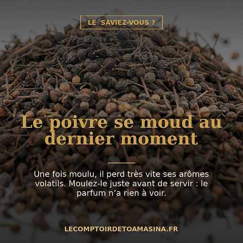Le saviez-vous ? Le poivre se moud toujours au dernier moment 🌿 Une fois moulu, il perd très vite ses arômes volatils. Pour r...