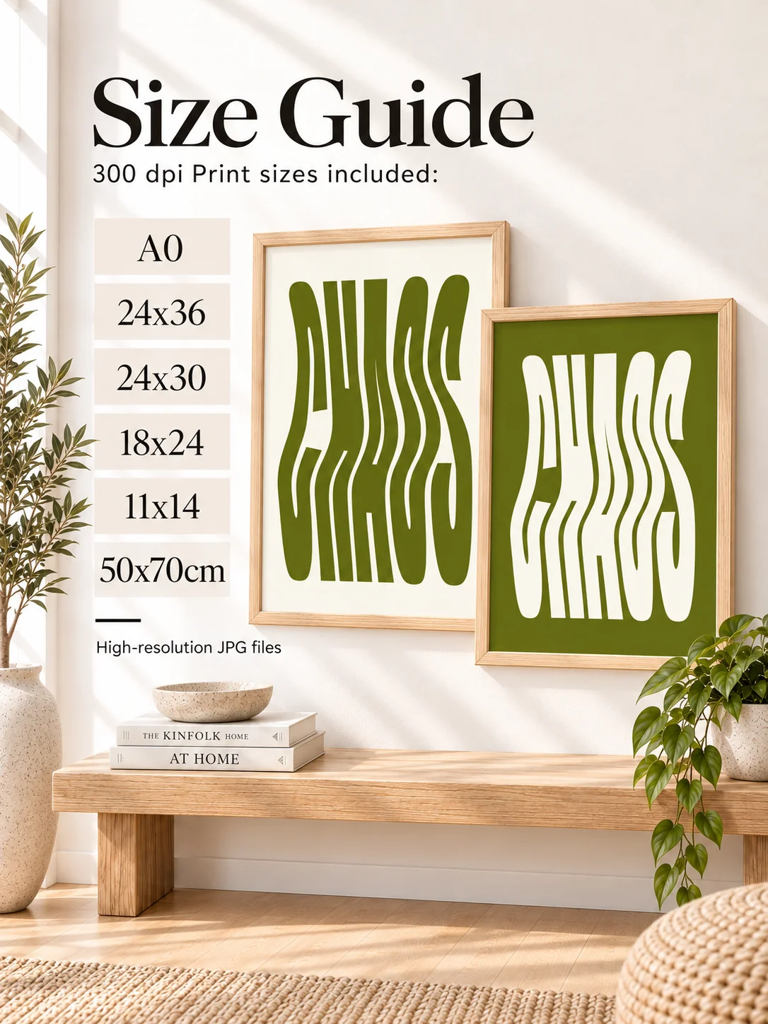 CHAOS Wavy Typography Poster, Green Cream Retro Printable Wall Art, Psychedelic Groovy Digital Download, Bold Minimalist Decor product image (3)