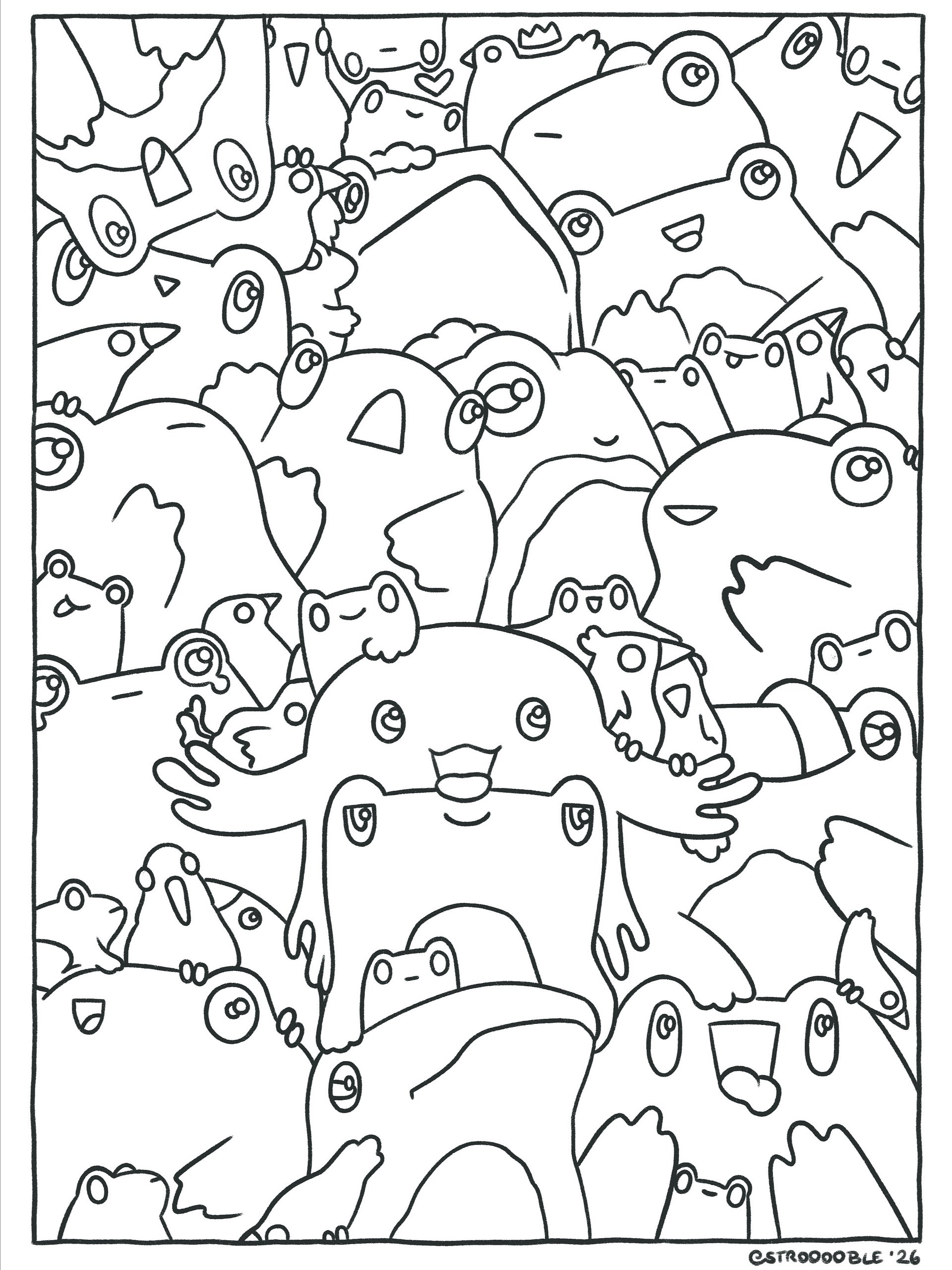 colouring page : frog and bird stack product image (1)
