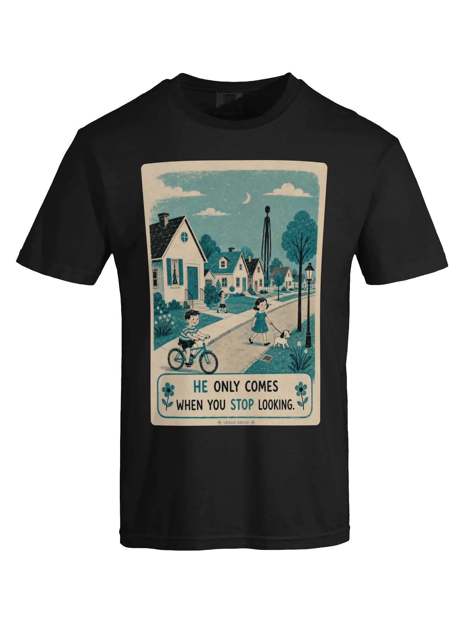 He Only Comes When You Stop Looking — Shadow Figure Horror T-Shirt product image (4)