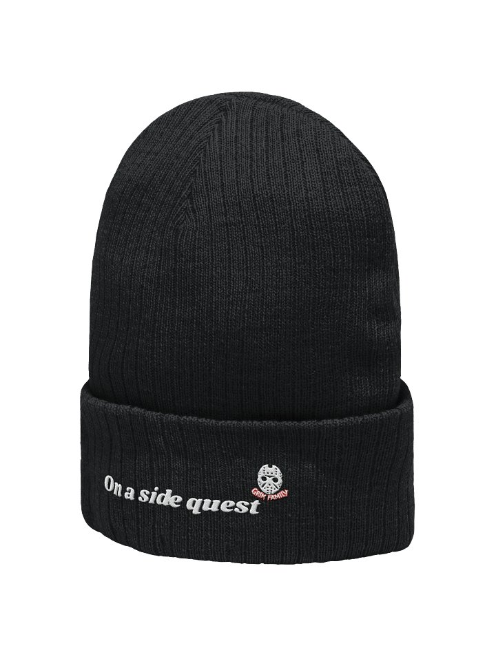 On a Side Quest — GrimFam Beanie #1 - Aval in Black / Grey / Blue product image (1)