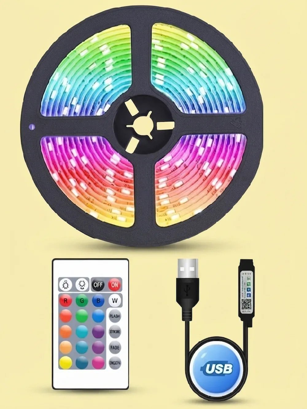 RGB & USB شريط إضاءة ليد ديكوري بطول 3 متر مع منفذ وريموت كنترول product image (1)