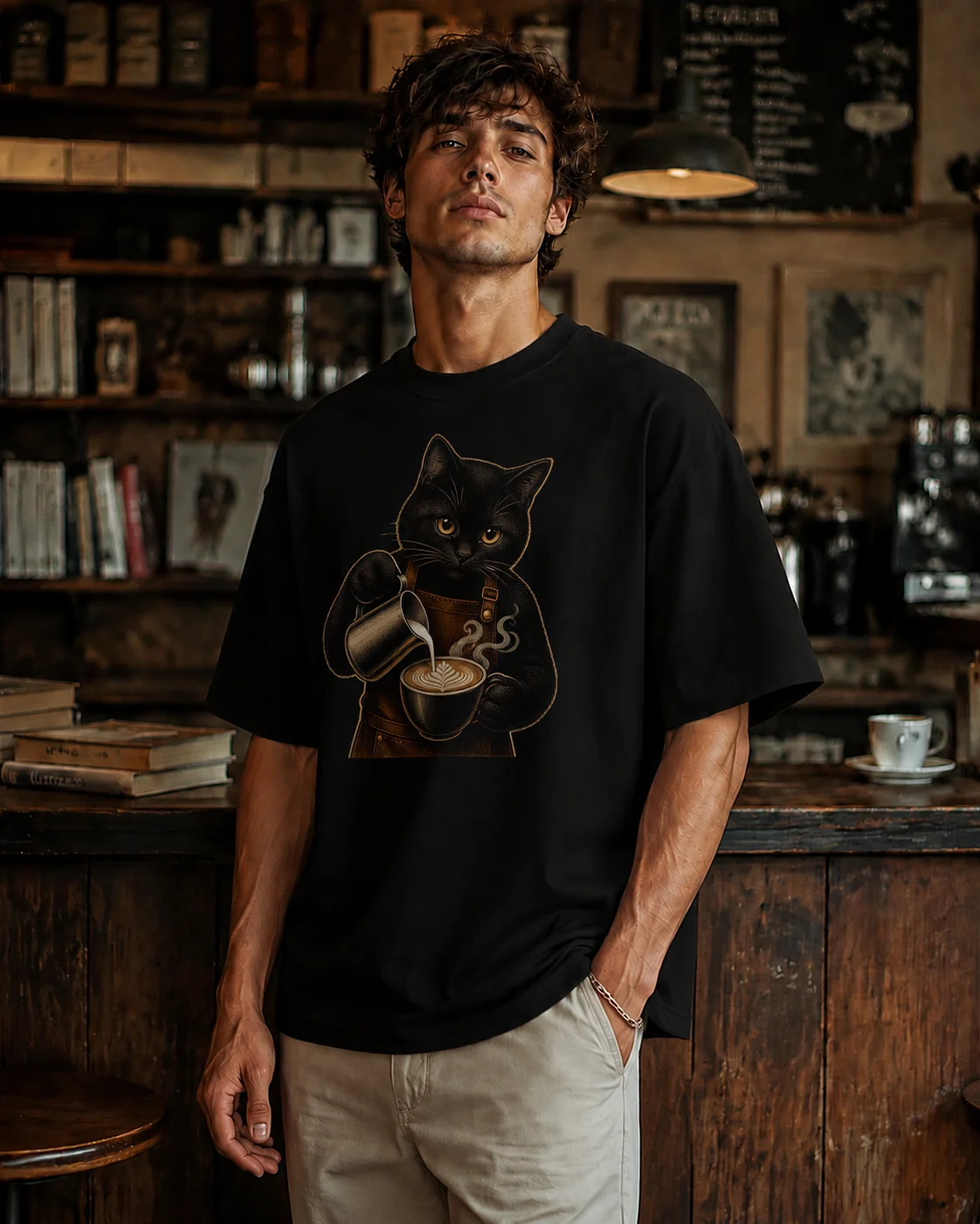 Coffee Cat Club Barista Tee | Vintage Black Cat Coffee Shirt product image (3)