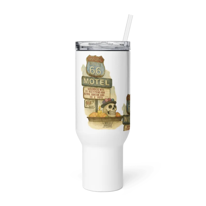 Route 66 Day of the Dead Travel Mug – Mel’s Angels Motel Skull Día de los Muertos Tumbler product image (8)
